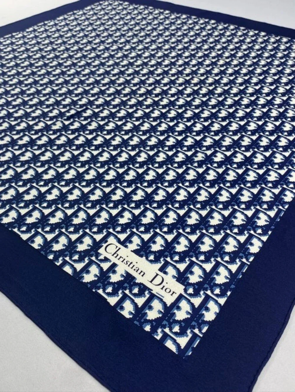 BNIB CHRISTAIN DIOR TROTTER 100% SILK SCARF BLUE Navy MITZAh Oblique